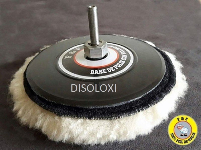 Felpa Pulidora Velcro 7" Con Base Rosca 5/8 F&F 100% Lana De Obeja