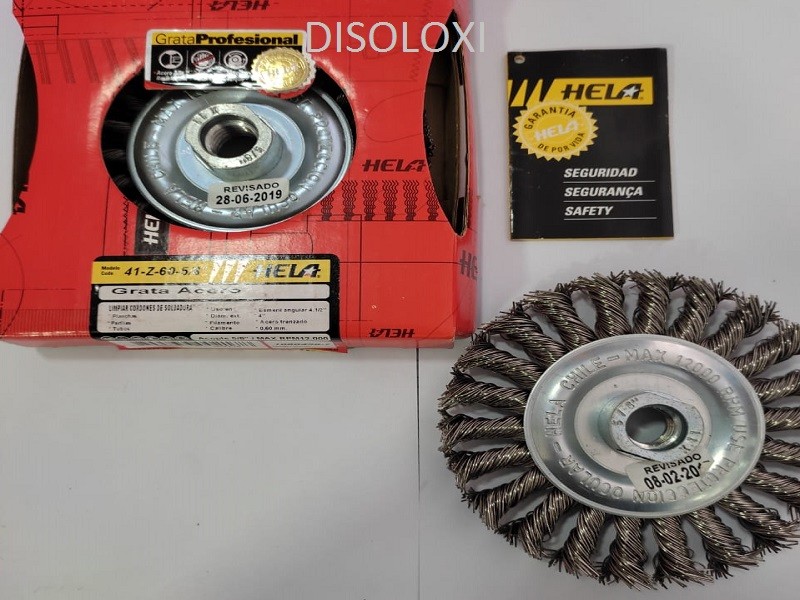 Cepillo Circular Trenzada HELA INOX 4 1/2" Con Rosca 5/8