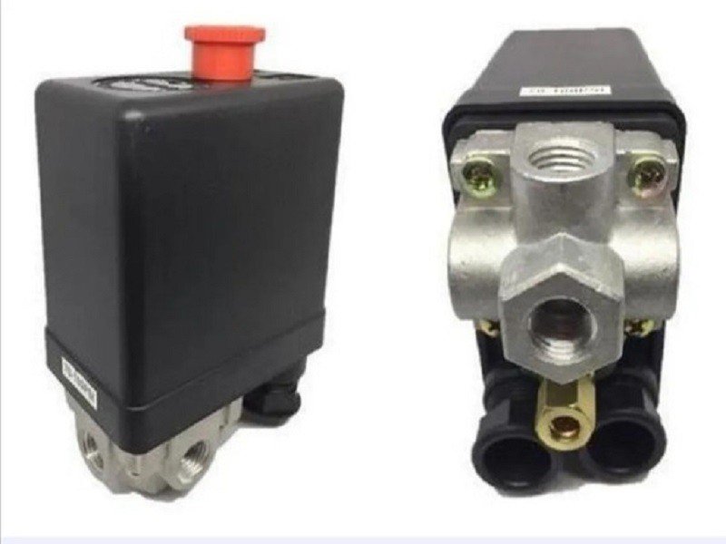 Switch/Presostato de boton con rosca 1/4NPT 4 via para compresores de aire 